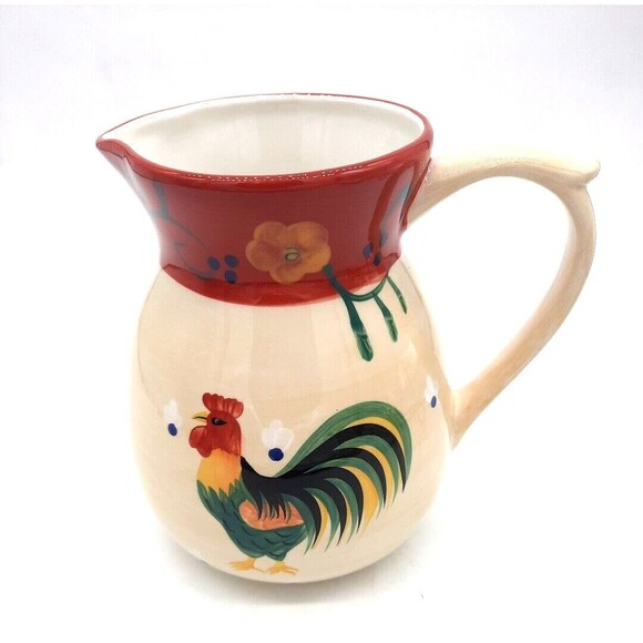 Vintage 222 FlFTH Ameraucana Discontinued Red Rooster Pitcher Vase - Picture 7 of 8